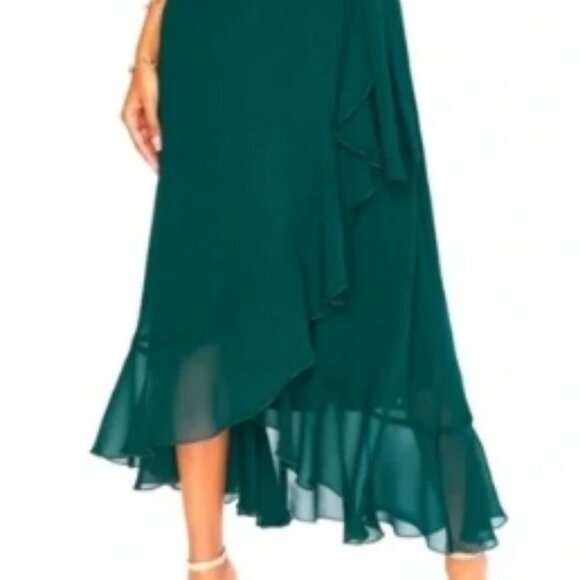 Show Me Your MuMu Jessie Ruffle Chiffon Bridesmaid Dress Emerald M 🆕⌚📦🏃💨🚚 - Picture 5 of 15